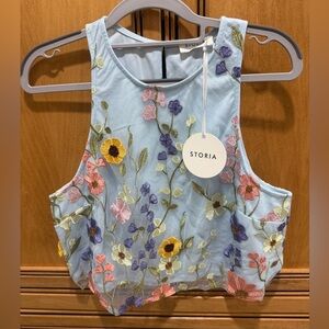 Storia Pastel Floral Embroidered Tank Top